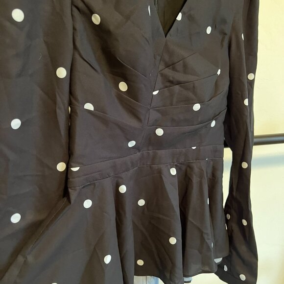 Fame & Partners Black & White Polka Dot The Chen Peplum Top 4 - Picture 9 of 12